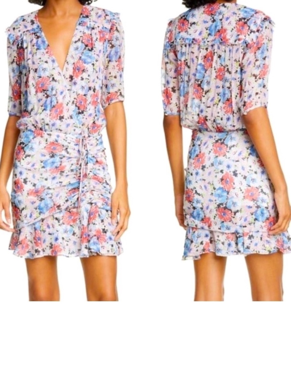 Veronica Beard Floral Mini Dress in White, Pink & Blue